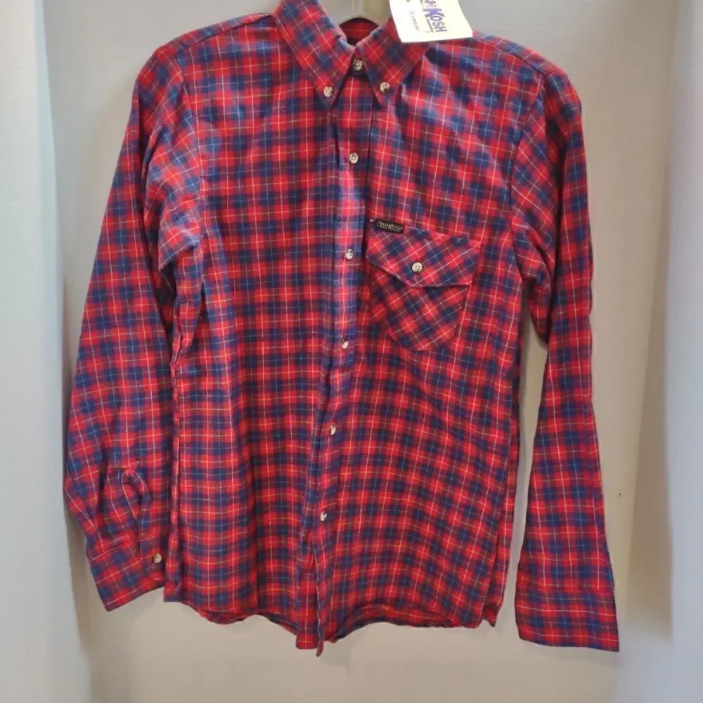 👍 Oshkosh Plaid Flannel Shirt Size 14. K1
